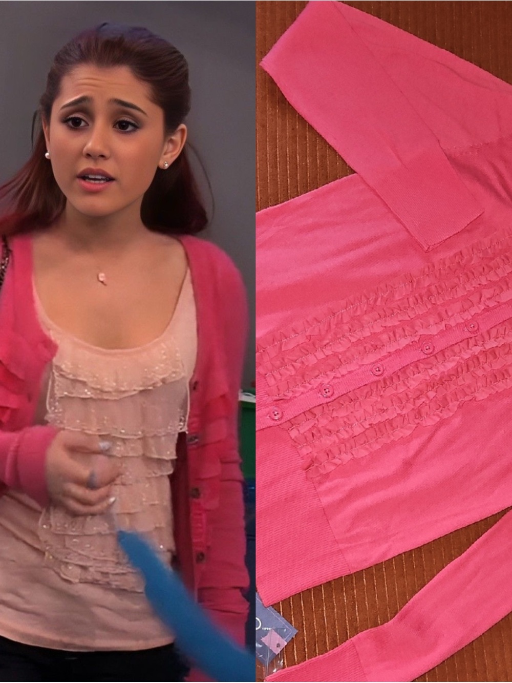 As Seen On Ariana Grande Ruffle Hot Pink Knit Cardigan
